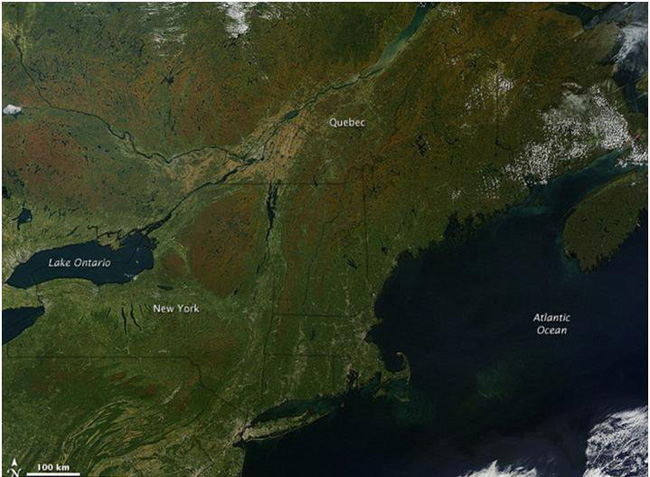 تصاویر ماهوارهای ناسا از تغییر رنگهای پاییزی در آمریکای شمالی تصاویر ماهوارهای ناسا از تغییر رنگهای پاییزی در آمریکای شمالی