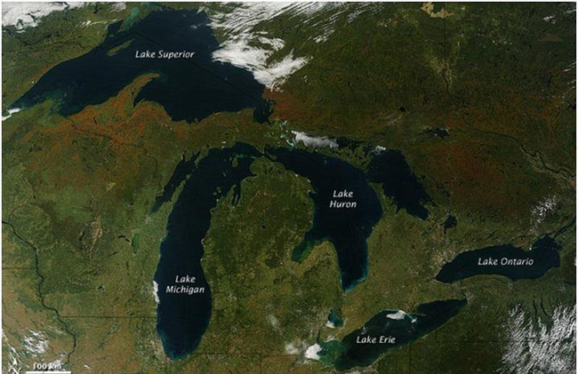 تغییر رنگ پاییزی در اطراف دریاچههای بزرگ (Great Lakes) تغییر رنگ پاییزی در اطراف دریاچههای بزرگ (Great Lakes)