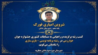 تصویر از راهیابی شروین امیاری به مرحله کشوری جشنواره خوارزمی